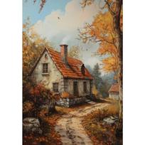 Vintage Autumn Cottage Farmhouse Posters Modern Moody Scenery Carriage Prints Canvas Wall Art Pictures Home Living Room Decor 21X30cm Unframed