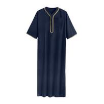 Vyriškas kaftano chalatas, vientisos spalvos, vidutinio rankovių, ilgas, V formos kaklo, abajos maldos apranga, ihram chalatas, skirtas kasdieniam vasaros dėvėjimui L tamsiai mėlyna spalva