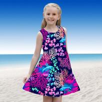 Summer Sleeveless Round-neck Vest Dresses Princess Dresses Cute 3D Printing Submarine Coral Pattern Girls' Dresses 110 violetinė