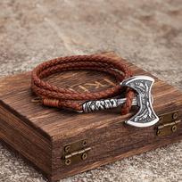 Norse Hatchet Leather Bracelets Men Vikings Axe Wristband Stainless Steel Raven Amulet Handmade Jewelry Self-defense ruda