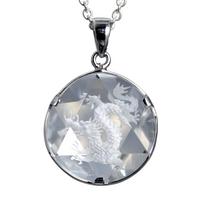 Hexagram Dragon Crystal Pendant in Silver 925 with Japanese Good Luck Pattern, Amulet, sidabras