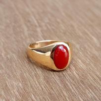Oval Cab Red Coral Sterling Silver Yellow Gold Fill Ring Jewelry 5 auksas