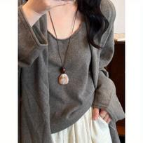 Style Lazy Pendant Long Necklace with Leather Cord, Vintage Versatile Layered Sweater Chain for Women'S Additions