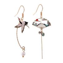 Unique Earring For Women Asymmetric Crane Paper Fan Charm Earrings Trendy Jewelry for Women Wife Girl Party Ornaments 1