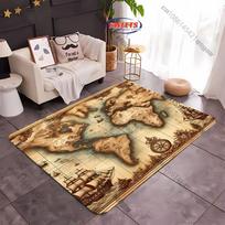 Medieval Vintage Ocean Map Printed Carpet Large Area Rugs for Bedroom Gaming Room Office Non-Slip Mat Festive Gift 40x60cm (16x24in)