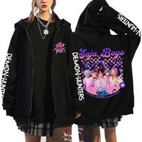 New Kpop Demon Hunters Saja Boys Zipper Hoodies Men Women Casual Personality Hooded Sweatshirt Fall/Winter Fashion Zip Hoodies XS juoda