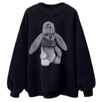Plush Rabbit Ornament Drop Shoulder Sweatshirt Baggy Long Sleeve Pullover L juoda