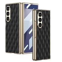 Samsung Zfold7 Mobile Phone Case Electroplated Plain Leather Shell Film Integrated Lambskin Diamond Pattern Protective Cover SM-Fold7