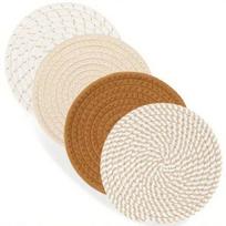 Boho Cotton Coaster Set with Holder Absorbent Heat-Resistant Placemats for Kitchen Dining Non-Slip Reusable Rustic Home Decor for Cups
