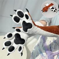 8 Colors Fursuit Paw Gloves With Squeaker, Anime 4-Finger Animal Claw Mittens With Resin Nails & Plush Pads For Kig Cosplay 1 Pair white