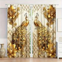 Luxurious Gold Peacock Print Curtains, European-Style High-End Blackout Curtains for Living Room and Bedroom 60×150cm(23.6×59in)