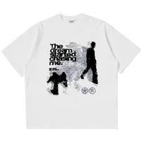 Men Tshirt Short Sleeve Shadow Print Y2k Top Tees Harajuku Streetwear Vintage Graphic Korean Aesthetic Clothing Gen Z Street Fashion 4XL