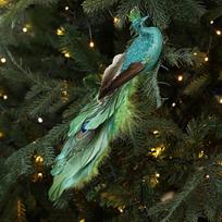 Long Tail Christmas Peacock Ornaments Glimmering Feather Handmade Peacock Bird Figurine with Clip Realistic žalia