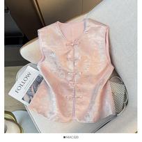 2025 high-end button-up jacquard sleeveless vest vest women's spring fashion loose top M [Recommended below 50kg] rožinė