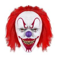 Baisi Helovino klouno kaukė su raudonais plaukais, viso galvos suaugusiojo piktojo Džokerio latekso kaukė Helovino vakarėliui, Cosplay, maskarado kostiumui raudona