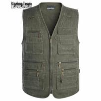 Men's Multi-Pocket Cotton Vest 6XL žalia