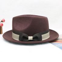 Men's Wool Felt Jazz Hat - Retro British Fedora, Contrast Color Winter Dress Cap for Travel and Daily Wear Adjustable (55-58cm) tamsiai ruda spalva