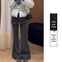 Maternity Micro Flare Pants with Faux Two-Piece Crotch Cover, Plus Velvet, Thickened, Slimming Woolen, Wide-Leg for Autumn/Winter 2026. L