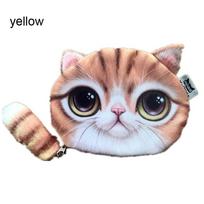 Fashion Tide Cute Design Coin Change Purse Cat Head Meow Coin Bag with Zipper Big Face Small Tail Cat Cartoon Cat Zero Wallet geltona