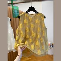 Women Sleeveless Shirt Vest Summer New Arrival Versatile Floral Jacquard Blouse Top M geltona