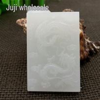 Afghan White Jade Light Green Dragon Phoenix Pendant by336