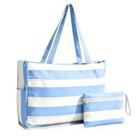 Women Striped Beach Tote, Large Waterproof Sandproof Beach Bag with 40oz Tumbler Holder, Summer Holiday Tote for Swim Cruise žalia