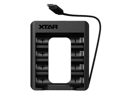 XTAR C4-AA įkroviklis 1,5 V AA ličio jonų baterijoms su integruotu USB-C laidu