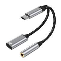 2 In 1 USB C to 3.5mm Headphone And Charger Adapter USB C PD 3.0 Port to Aux Audio Jack With PD Fast Charging Dongle Cable Cord pilka