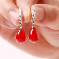 Women's Dangling Earrings with Red Pearls