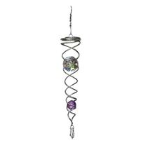 Spiral Tail Wind Spinner Outdoor Garden Decoration Hanging Metal Wind Twister with Crystal Balls for Patio Yard Porch One Size