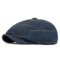 Men's Retro Octagonal Wool Beret: Warm Autumn/Winter Flat Cap with Artistic Flair Adjustable tamsiai mėlyna