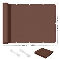 Balcony privacy screen, outdoor shade cloth, garden fence fabric, apartment railing cover, with drawstring ties—brown 80x300cm/31.49x118.11"