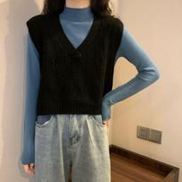 Women's Early Autumn Vest Loose V-Neck Short Sleeveless Cardigan Sweater Outer Wear Knitted Gilet Top Korean Style S juoda