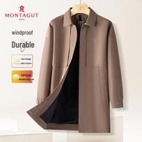 MONTAGUT Men's Camel Wrinkle-Resistant Mid-Length Trench Coat L
