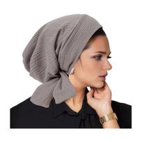 Women Turban Hat Lightweight Loose Fit Fully Cover Stretchy Knit Headscarf Pure Color Wave Texture Sun Protection Hat