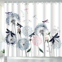 1Pc Watercolor Dandelion Dragonfly Print Shower Curtain With Hooks - Blue Pink Floral Art, Machine Washable For Bathroom W110H175(CM)-1 Pcs gray