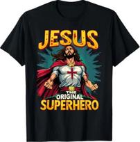 Jėzus Originalus Superherojus Komiksų Stiliaus Juokingi Krikščioniški Marškinėliai M brown