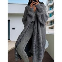 Long Lazy Sweater Women's Autumn And Winter Loose All-match Long-sleeved Knitted Cardigan Jacket S tamsiai pilka spalva