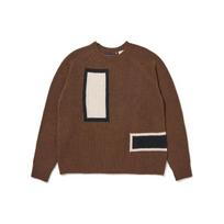 Levis Geometric Pattern Inlaid Round Neck Pullover Long Sleeve Sweater Men sweater Brown A2981-0000 XL