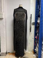 2025 Strapless Beaded Choker Cape Sexy Long Evening Dress S juoda