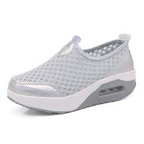 Summer Thick bottom Tennis Shoes Wedge Hollowed Out Slip-on Mesh Platform Vulcanization Shoes Breathable Lightweigt Sneakers 36 pilka spalva