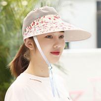 Sun-shading Sun-protection Women Visor Hat Wide Brim Peaked Cap Simple Printed Beach Cap  Outdoor red-Small flower