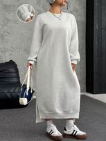 Women's Winter Warm Lazy Style Slimming Long Sleeve Knee-Length Sweatshirt Dress: Casual & Versatile. XXL balta