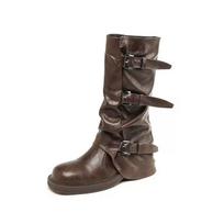 Cowhide version~ retro thick-soled pants boots women's 2025 new niche design boots pleated stacking boots boots boots 35