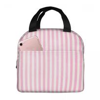 Pale Pink White Stripes Insulated Lunch Bag for Women Kids Leakproof Food Boxes Thermal Lunch Box Tote One Size