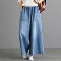 Plus Size Women's Loose Jeans Pants Y2k Baggy Woman High Waist Korean Style Clothes Streetwear 90s Wide Leg Denim Pants M mėlyna