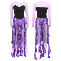 Women's Sea Witch Costume Villain Mermaid Cosplay Outfits Mesh Long Sleeve Long Dress S violetinė