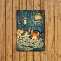 Vintage Sleeping Cat Tin Sign Metal Wall Decor Retro Home Bar Kitchen Art 20x30 įvairiaspalvis