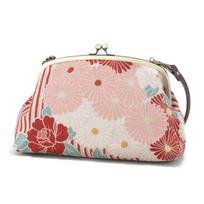 Noren Gamaguchi (Frog-shaped) Handbag, Shoulder Bag, and Clutch Bag (2-Way BagRetro Flower - Red) Crossbody Japanese Kimono BagMade in Japan for