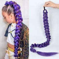 32  Ypač ilgas sintetinis violetinis pintas perukas | Blizgantis metalinis | Vaikų kalėdinio kostiumo plaukų priauginimas - Rumi kolekcija 32inches&1pc violetinė